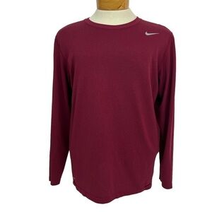 NIKE DRI-FIT Men’s Pullover Shirt Sz Large Maroon Color Stretch Long Sleeves